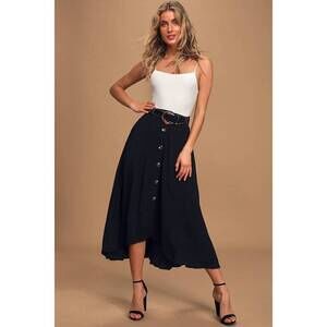 Lulus Twirl And Flow Black Belted High-low Maxi Skirt - Size M